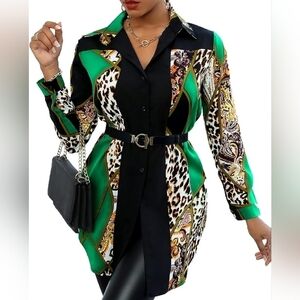 VONDA Women's Leopard Print Round Hem Button Up Long Shirt Size 3XL NWT